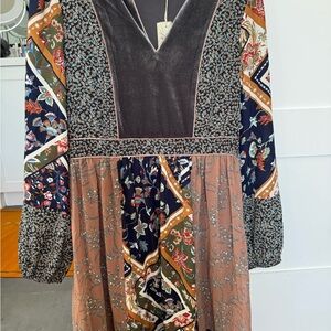 Mystree Dress Patchwork Velvet front Fall boho peasant gypsy festival